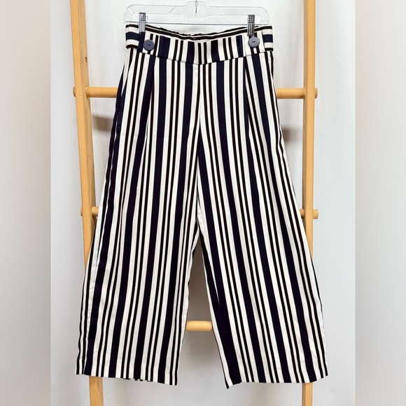 ZARA Navy and White stripe wide leg crop pants size S - Picture 2 of 12
